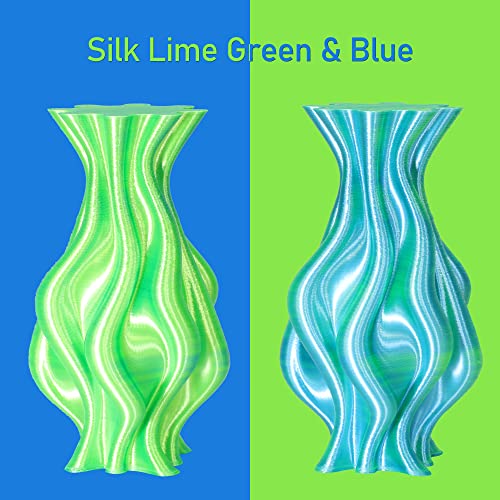 MIKA3D 1KG Dual Color Co-Extrusion 3D Silk PLA Filament, Shiny Sapphire Blue Lime Green 2 Colors in 1 3D Material, 1.75mm Bicolor Dichromatic 2 Colors 3D Printing PLA, Widely Fit for 3D Printer - color: 1 Spool - Limgreen/Sablue