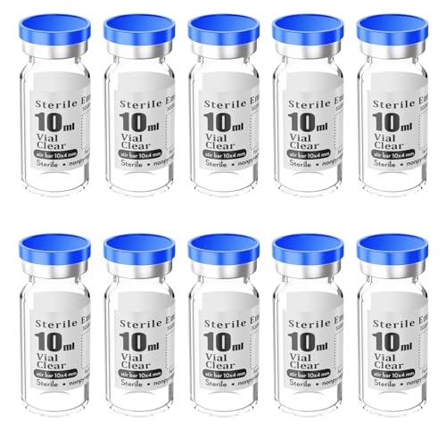 10pcs 10ml Sterile Empty Vial with Plastic Aluminum Caps,Penicillin Bottle 20mm Crimp Top Sterile Transparent Borosilicate Lab Sample Vial (Transparent) - size: 10ml 10pcs
