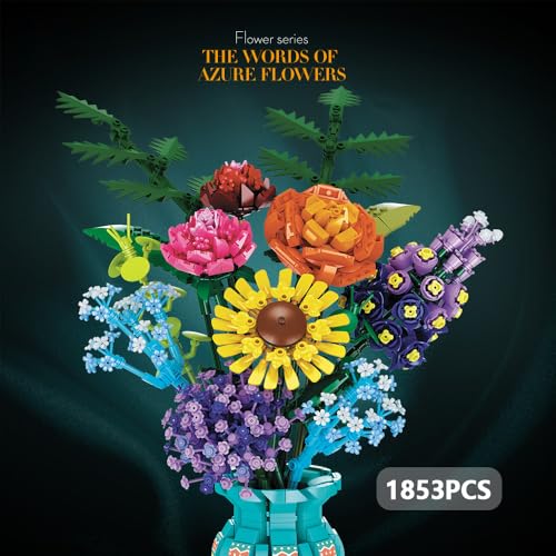 39150 The Words of Azure Flowers Building Blocks Flower Set, 1853 Pieces of Floral and Plant Series Block Sets, Adult Creative Enthusiast Model Gifts, Can be Used for Room Decoration - color: A4