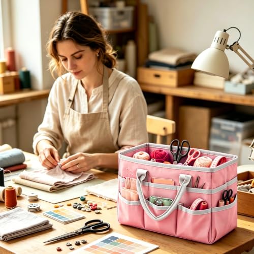 Art Supply Bag, Craft Organzier Tote Bag for Craft Supplies,Pink - color: Pink (6.5"D x 13"W x 8.5"H)