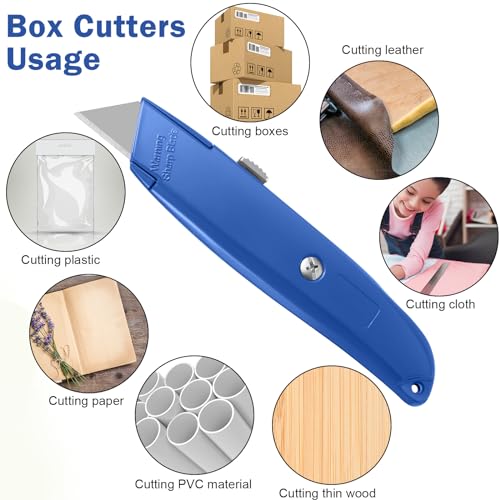Reginary 20 Pcs Box Cutter Bulk Retractable Utility Knife, Dark Blue - color: Dark Blue