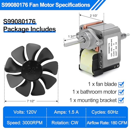 S99080176 99080176 Bathroom Exhaust Fan Motor and Blade Assembly
