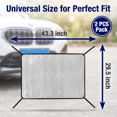 2 PCS Car Grill Mesh, 43.3" x 29.5" High-density Radiator Protection Screen, Anti-willow Front Grill Net with Hooks, Exterior Accessories For Most Cars (Black)