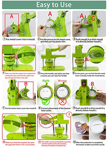 Happizza Button Maker Machine Multiple Sizes (4th Gen), Pin Maker 1+1.25+2.25 inch / 25+32+58mm, Badge Button Press Machine with Cutting Mat & 300 Sets Badge Making Supplies & Circle Cutter - size: Blue 1+1.25+2.25 inch (300 sets)