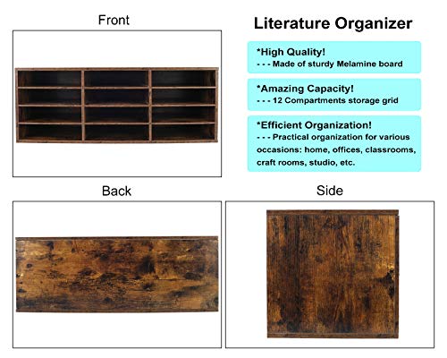 PAG-Mass Mail Sorter Organizer, Wood Countertop Literature Organizer, Student Mailbox for Classroom, Desktop Bill Paper Organizer for Office Home School, 12 Compartments, Antique Brown - color: Antique Brown, size: 12.1" x 11.8" x 31.5"