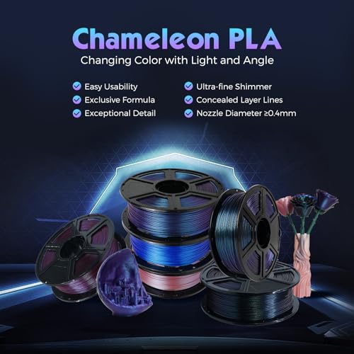 FLASHFORGE PLA Filament 1.75mm +/- 0.02mm Upgraded Nebula Purple, Color Changeable 3D Printer Filament 1kg, Chameleon 3D Printing Filament Changing Colors with Light, Perfectly Conceals Layer Lines - color: Nebula Purple