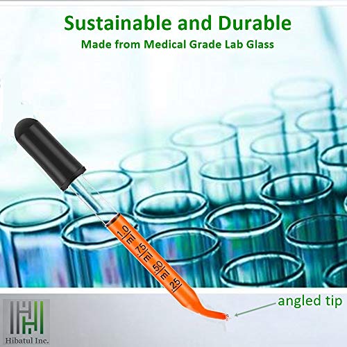 Pack of 12 Graduated 1ml, Glass Dropper with Black Suction Bulb, Medicine Eye Droppers 3" Bent Tip Calibrated for Essential Oils, Science Laboratory Medicine Art Liquid Plant Nutrients
