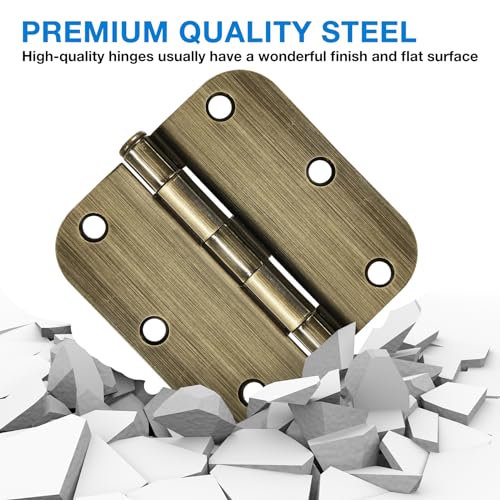 TDCHINGES Rounded Door Hinges 3.5" X 3 1/2 Inch Antique Brass 5/8" 12 Pack - color: Antique Brass-Rounded, size: 12 Pack-no squeak