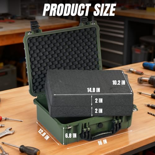 Jack Boss Waterproof Hard Camera Case with Foam,16x12.8x6.8 Inch,Green - color: Green, size: 16x12.8x6.8 in