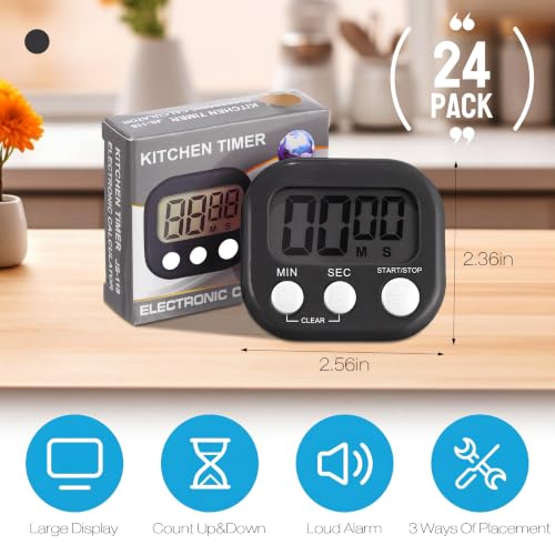 Leumoi 24 Pcs Digital Kitchen Timers Bulk Timer for Classroom, Black - color: Black