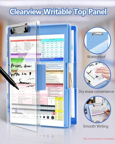 Clipboard with Storage, Nurse Dry Erase Clip Board, 8.5x11, Aqua Blue - color: Aqua Blue