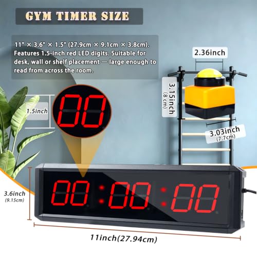 Independent Button Type 1.5-inch Fitness Room Rest Timer, Suitable for Gym Exercise/School/Home Exercise/Boxing Gym/Indoor Rock Climbing (1.5 inch 6-Digit red)