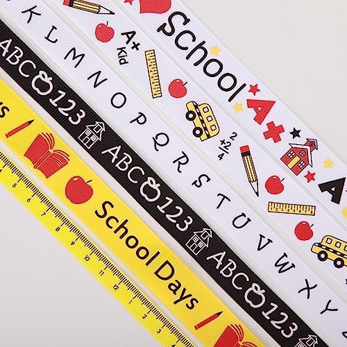 Meseey Back to School Themed Grosgrain Ribbon Ruler School Bus Apple ABC Pencil Backpack Books Chalkboard Printed Craft Ribbons for Teacher Appreciation,Wreath,Gift Wrapping (6 Rolls 30yards) - color: 6 Rolls 30 Yards