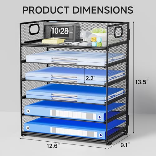 6-Tier Paper Organizer for Desk with Handle - color: Black, size: 12.6" x 9.1" x 13.5"