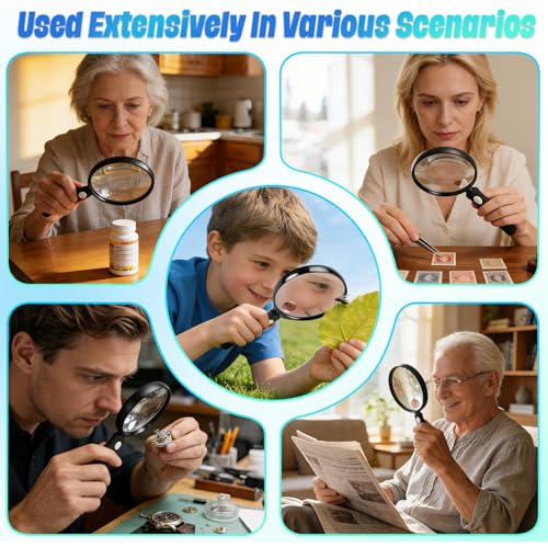 10X 30X Handheld Magnifying Glass for Reading, Upgrade 110mm Large Magnifying Glass with Non-Slip Handle, Scratch Resistant Lens, Magnifiers for Close Work Reading Newspaper Hobby Observation(4.3in)