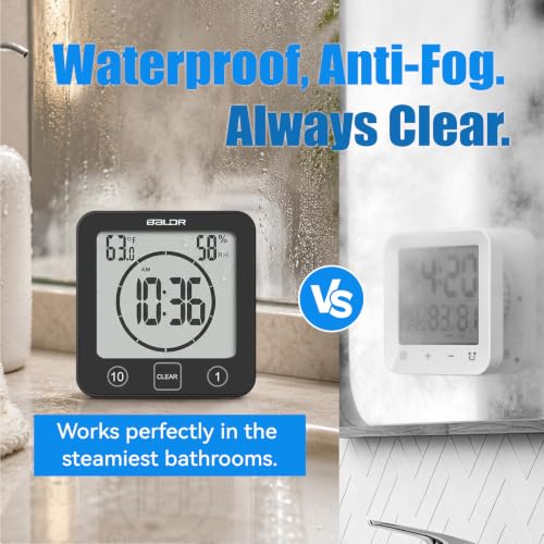 Baldr Shower Clock Waterproof Bathroom Clock with Timer/Temperature/Humidity, Digital Timers for Kids and Adults, Bath Kitchen Study, Black - color: Black