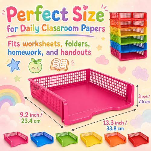 6 Pcs Colorful Turn in Trays Classroom, Stackable Paper Bins for Classroom, 13x9x2.8 inch Plastic Baskets Desktop Organization System Office (Colorful) - color: Colorful