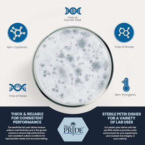 MED PRIDE Sterile Disposable Petri Dishes 90x15 mm with Lids,Clear,25 Count