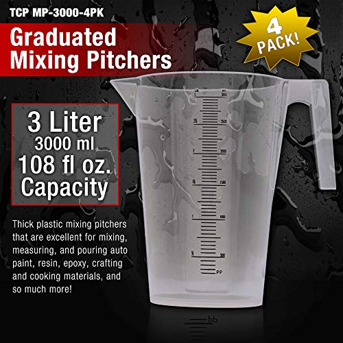 TCP Global 3 Liter (3000ml) Plastic Graduated Measuring and Mixing Pitcher - size: 3000ml