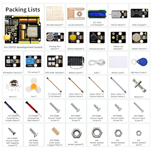 KEYESTUDIO IOT ESP32 Smart Home Starter Kit for Arduino and Python,Electronics Home Automation Coding Kit, Wooden House DIY Sensor Kit,STEM Educational Set for Adults Teens 15+