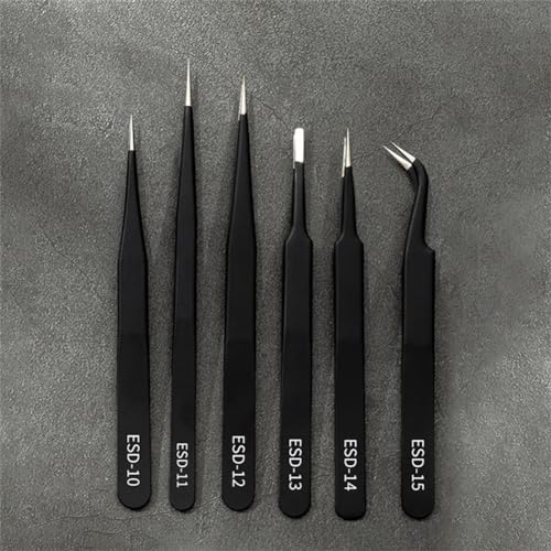 6PCS Precision Tweezers Set, Premium Non-Magnetic Upgraded Anti-Static Stainless Steel Curved of Tweezers, for Electronics, Laboratory Work, Jewelry-Making, Craft, Soldering, etc,