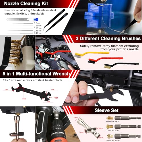 295 PCS 3D Printing Tool Kit, 3D Printing Accessories with Nozzle Cleaning Kit,Deburring Tool,Screwdriver Set,Digital Caliper,Smoothing Tools,3D Printer Tools for Model Removing Finishing 3D Print - color: 295PCS