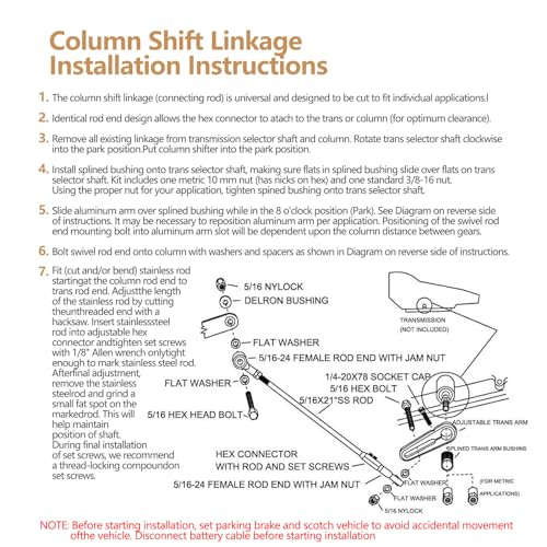 ACA-1800 Adjustable Transmission Column Shift Linkage Kit CB5010