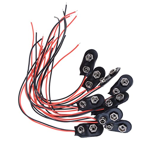 HiLetgo 10pcs 9V Battery Clips 9 Volt I-Type Snap-on Battery Buckle Leather Snap on Battery Connector Lead 15cm(I-Type) - size: No DC Plug, style: I-Type