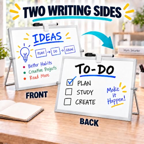MaxGear Double-Sided Magnetic White Board with Stand, 16" x 12" - size: 16"W x 12"H