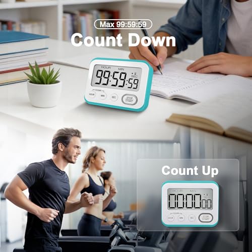 Digital Kitchen Timer Magnetic Loud Alarm, Large LCD Screen Silent/Beeping Multi-Function for Teachers Classroom Kids, Sky Blue - color: Sky Blue