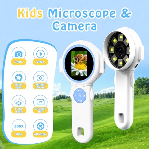 Kids Microscope, Digital Handheld Microscope with Manual Focus