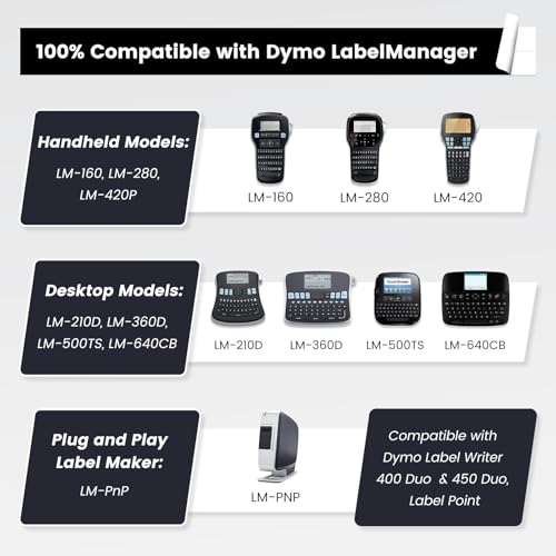 5-Pack Replace for DYMO D1 Label Tape 45021 White on Black 1/2 Inch x 23Ft - color: White on Black Tape, size: 1/2 Inch (12mm)