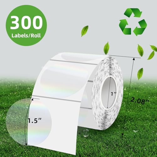 1.5" Round Transparent Thermal Label Stickers, Holographic Clear Direct Thermal Labels-Perforation Line Design& Waterproof- 300 Sheets - size: circle-1.5 inch