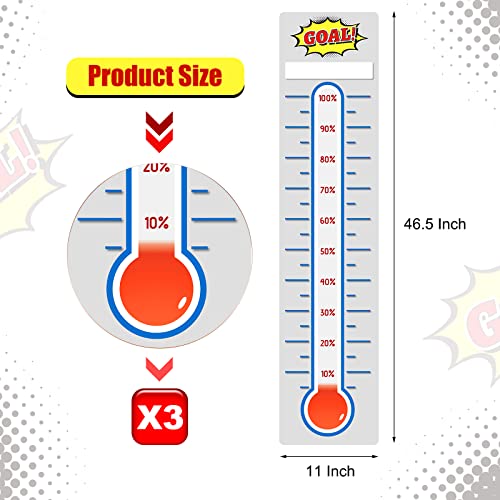 Gersoniel 3 Pcs Fundraising Thermometer Goal Charts Dry Erase, White - color: White