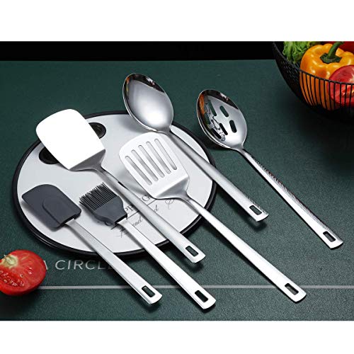 Cooking Spoon, Berglander 6 Pieces Spatula Set Stainless Steel, Metal Spatula, Serving Spoon, Kitchen Tools Set Non-Stick And Heat Resistant, Dishwasher Safe, Easy to Clean (6 Packs) - size: B. 6 Pieces