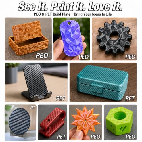 Tinytrees Build Plate for Bambu Lab P1S P2S X2D A1 X1C X1 X1E P1P – Dual-Surface 3D Printer Spring Steel Sheet 257×257mm, Diamond PEO + Carbon Fiber PET Flexible Build Plate for Beginners & Hobbyists - style: Small Diamond PEO+Carbon Fiber PET
