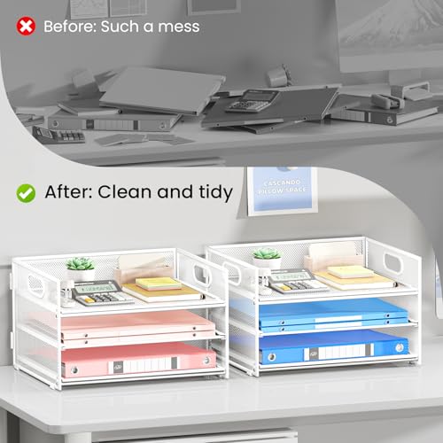 Paper Organizer with Handle,2P-3 Tier Letter Tray White Desk Organization - color: 2 Pack 3 Tier - White, size: 12.6" x 9.1" x 8.1"