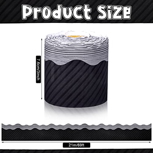 Outus 68 Feet Farmhouse Black with Gray Bulletin Board Borders Classroom Decor Black Scalloped Rolled Border Paper for Workplace Birthday Bulletin Board for Classroom Home Decor - size: 2.99 Inches, style: Country Rustic