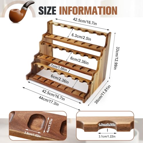 Yalikop Acacia Pipe Stand Holder for 24 Smoking Pipes - color: 3 Tier