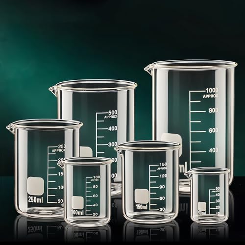 25ml Low Form Glass Beaker, 3.3 Borosilicate Glass Graduated Printed Scale Measuring Cups with Spout for Kitchen Lab Liquids,4 PACK - color: 25ml