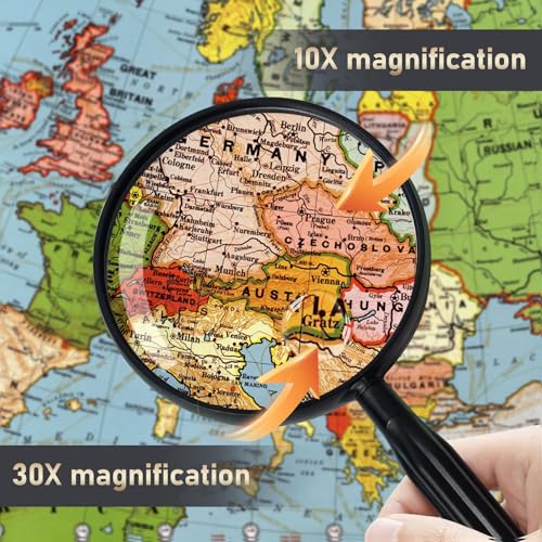 Lakei 10X Handheld Reading Magnifier Glass, Non-Slip Handle,110mm(Pink) - color: Pink, size: 110mm