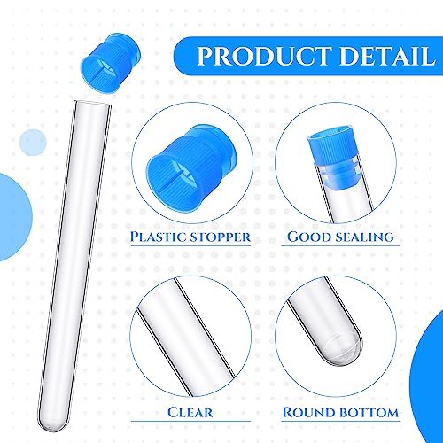Hoteam 100 Pcs Test Tubes with Caps, 25ml 150 x 16 mm Clear Blue Lid - color: Blue Lid