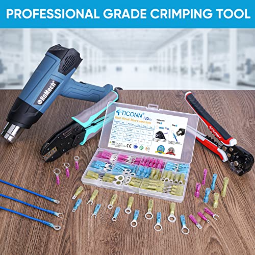 TICONN 120 Pcs Heat Shrink Wire Connectors, Marine Crimp Ring Terminal Kit - style: 120PCS Combo