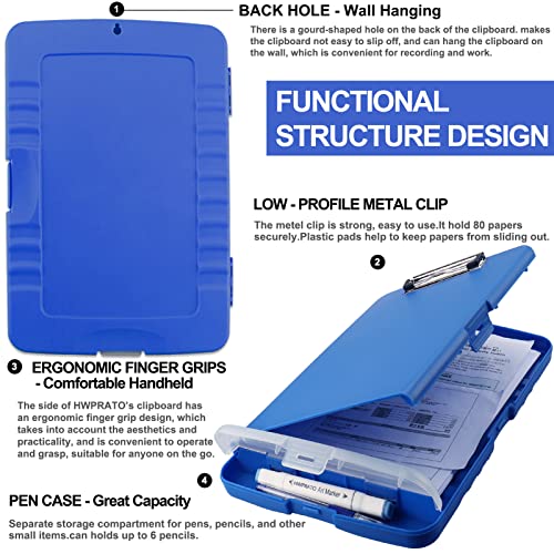HWPRATO Clipboards Organizer Clipboard with Storage Nursing Clipboard Foldable File Folder Plastic Folio with Storage Case for Teacher,Kids,Doctor,Offices (Blue) - color: Blue