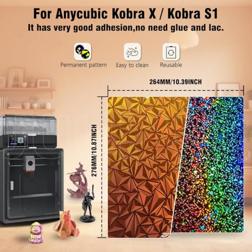 264x276MM for Kobra S1/Kobra 4/Kobra X Build Plate PEY PEO Sheet Double Sided Smooth Board Heated Bed Spring Steel Flexible Platform for Anycubic 3D Printer Accessories (Chameleon PEO+ PEY) - color: Chameleon PEO+Starry