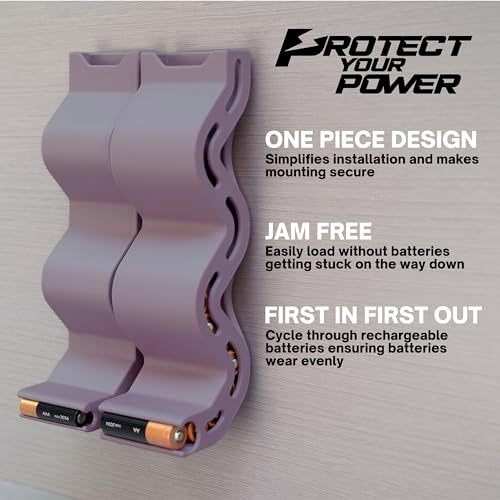 AA & AAA Battery Chute Combo, Wall-Mounted Battery Organizer & Dispenser – No-Jam FIFO Design, Holds 18 AA & 25 AAA Batteries – Purple - color: Purple