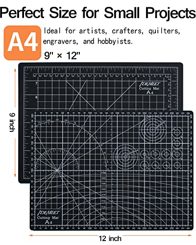 Density-upgraded 9"x12" Self Healing Cutting Mat, Idemeet Rotary Sewing Mat for Crafts, 5-Ply Blade Table Protector Cut Board for Fabric Leather Cutting Quilting Modeling Hobby Project, A4, Black - color: Black, size: 11.9"L x 8.8"W