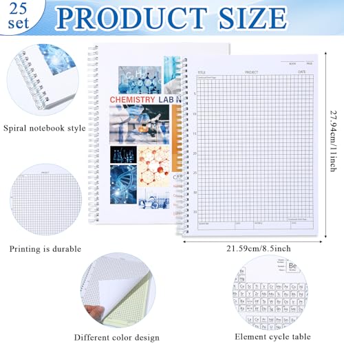 gisgfim 25 Sets Carbonless Lab Notebook with Periodic Table(50 Pages)