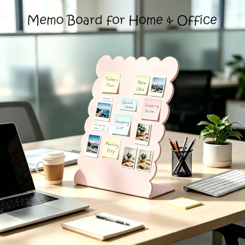 2 Pack Metal Pink Scalloped Magnet Display Board, 13"×10" Anti-Slip Desk Magnetic Bulletin Board Decorative Tabletop Memo Photo Display Stand Small Business Supplies for Home Office Vendor Booth Class - size: 13" × 10"- p
