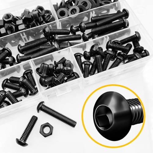 Mywish 240 Pieces M6 Screw Nuts and Bolts Assortment Kit, 10.9 Grade Alloy Steel, Nuts and Bolts Button Head Socket Cap, Flat Washers Hex Wrenches M6*8/12/16/20/25/30mm Black, Fully Threaded - color: Black, size: 240Pcs M6